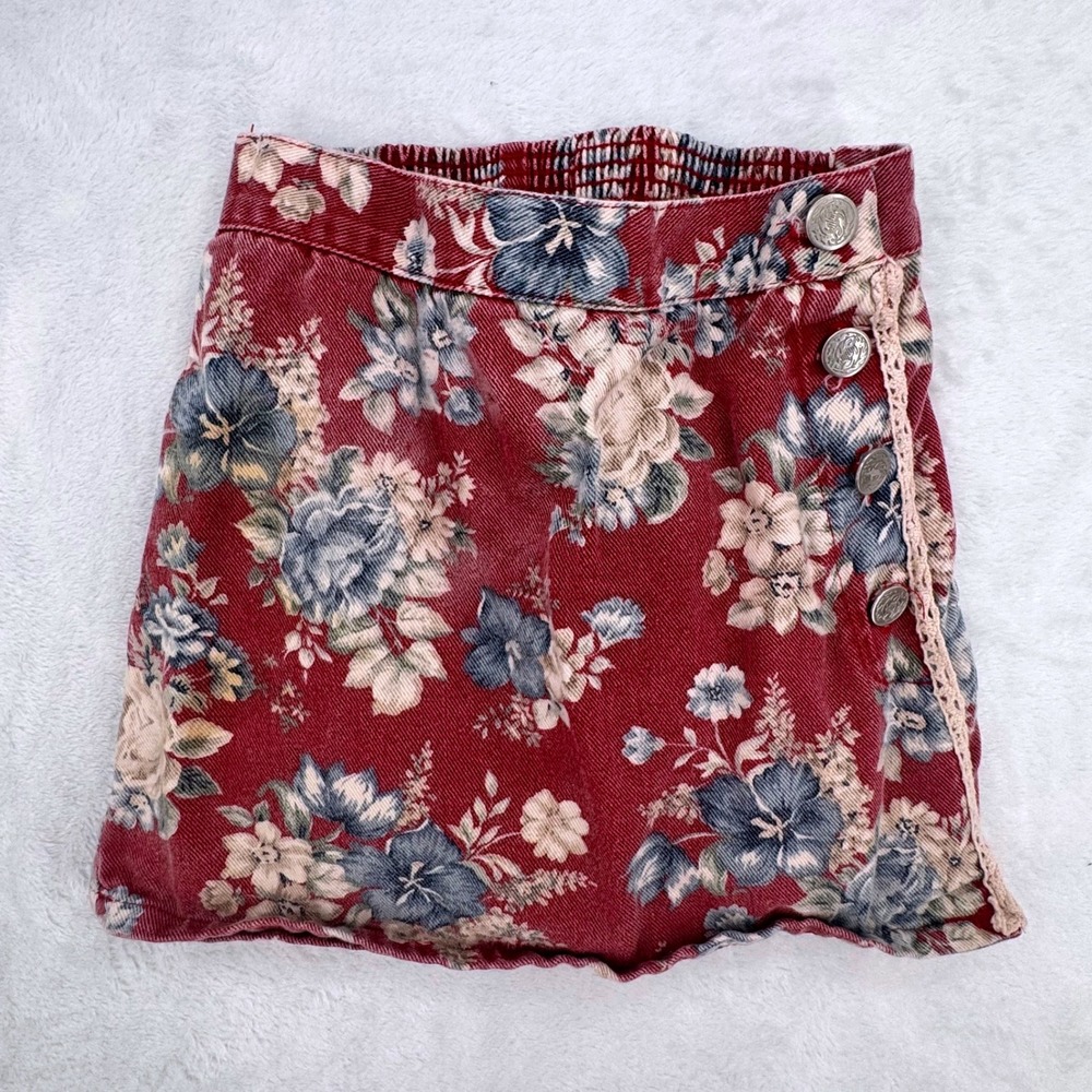 Amy Byer California Vintage Floral Denim Skort 90s Cottagecore Size Medium 8-10
